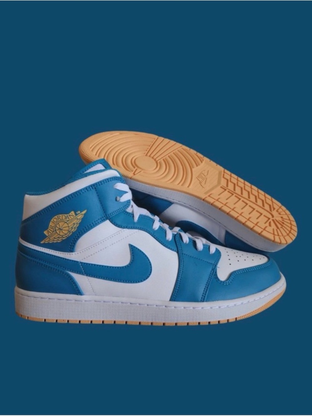 NEW Nike Air Jordan 1 Mid Aquatone White Gold Men’s 11.5